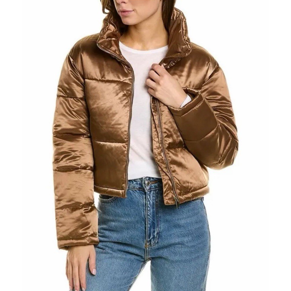 7 Seven For All Mankind Bronze Short Puffer Jacket‎ Large Boxy Cropped Brown